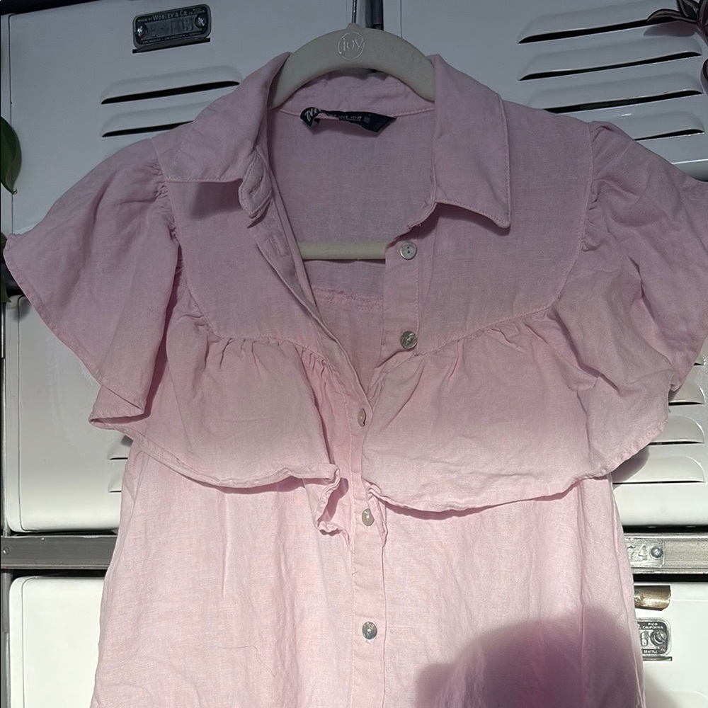 Pink Ruffled Button-Up Dress - Picture 3 of 6